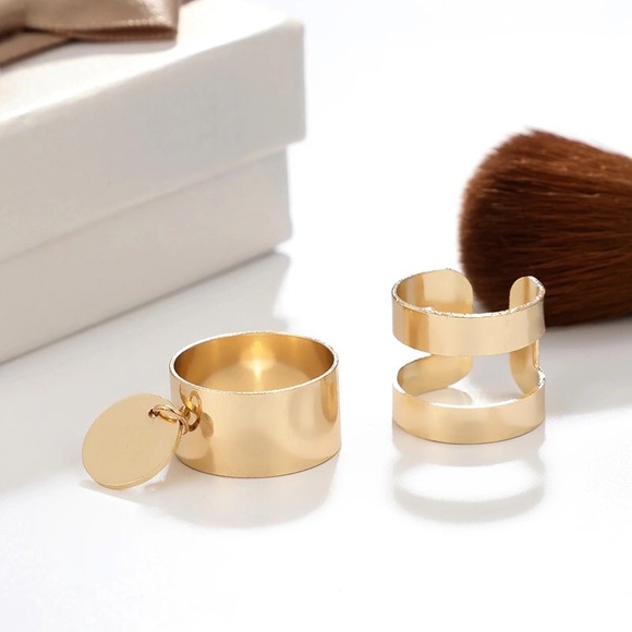 2-piece Reflective Minimalist Gold Coin Ring Set - Picture 7 of 7